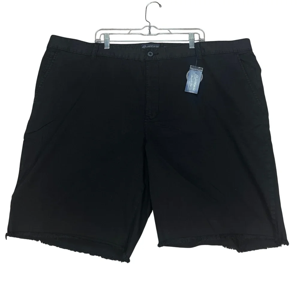 American‎ Rag Mens 50 Big Tall Deep Black Stretch Chino Shorts Frayed Hem NEW